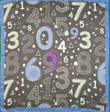 Load image into Gallery viewer, 70X70 black silk scarf with colored numbers | L'OFFICIEL Silk