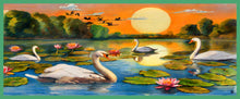 Carica l'immagine nel visualizzatore di Gallery, Sciarpa in seta Made in Italy con cigni e sfondo
