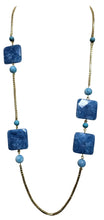 Carica l'immagine nel visualizzatore di Gallery, Collana catena in Ottone Placcato Oro agate blu rettangolari | L'OFFICIEL Vintage