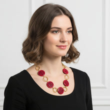 Carica l'immagine nel visualizzatore di Gallery, Collana anelli placcati in Ottone Placcato Oro con resine tonde rosse | L'OFFICIEL Vintage