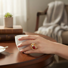 Carica l'immagine nel visualizzatore di Gallery, Anello placcato oro con pavé di pietre multicolore