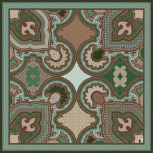 Carica l'immagine nel visualizzatore di Gallery, Foulard seta 90*90 seta geometrico verde | L'OFFICIEL Silk