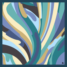 Carica l'immagine nel visualizzatore di Gallery, Foulard in seta L'OFFICIEL motivo astratto fluido petrolio | Design Laura Fabbri 90x90