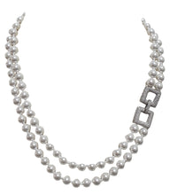 Load image into Gallery viewer, Two-strand pearl necklace, 8mm, with square clasp | L'OFFICIEL Vintage