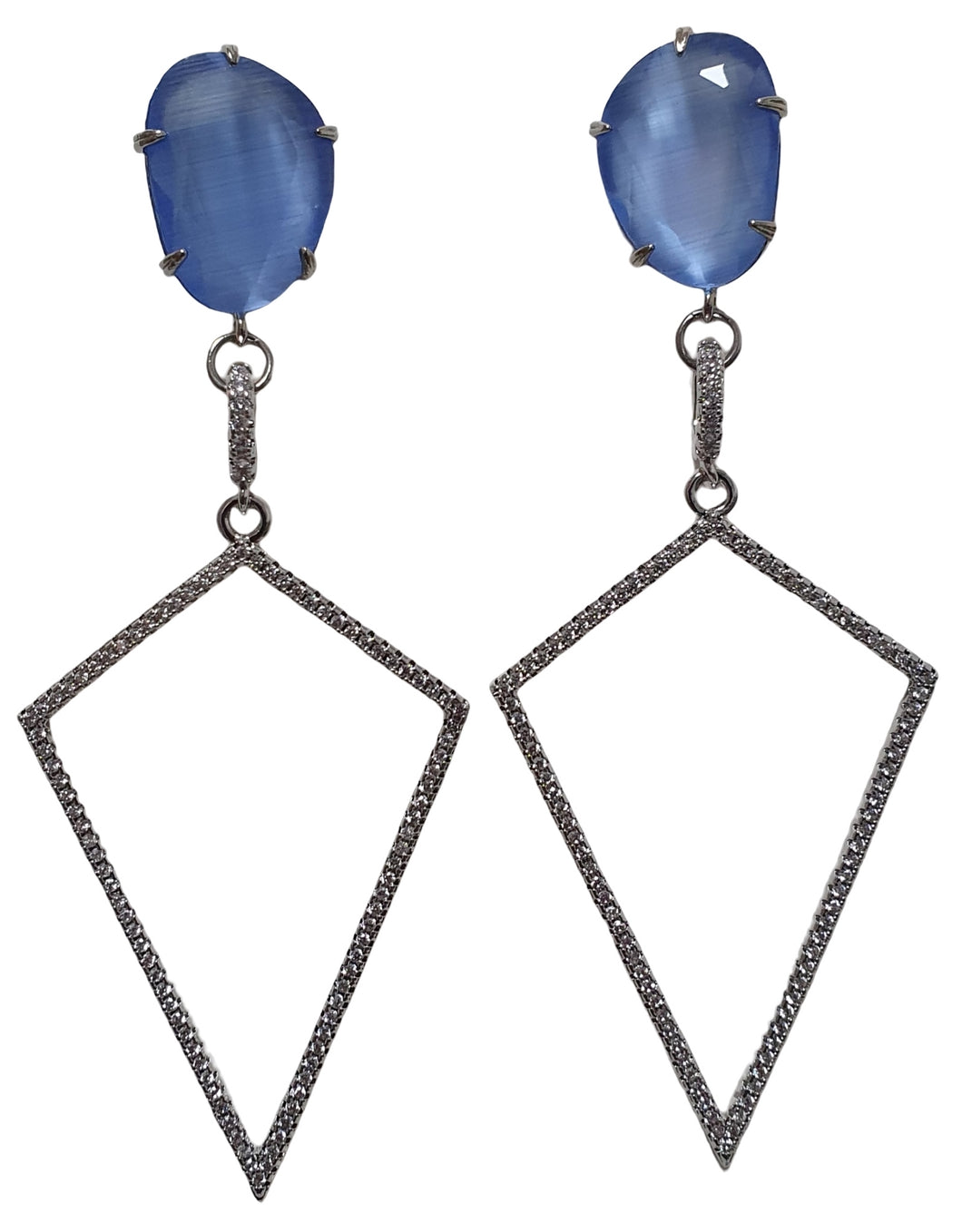 Geometric earring with blue zircon pavé