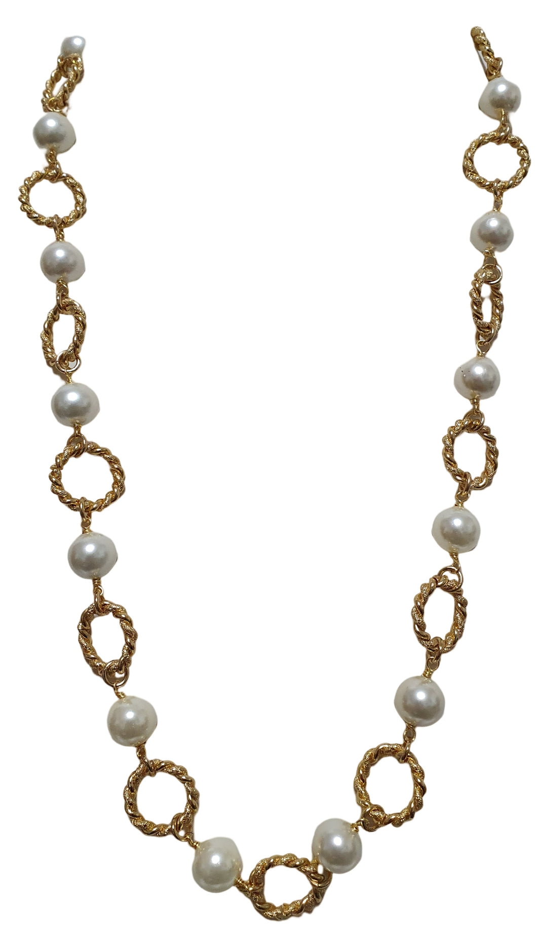 Perlenkette 2 Fäden mit Zentralmit zirkon pavé