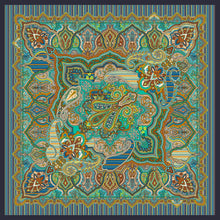 Load image into Gallery viewer, Silk scarf 110*110 multicolored background
