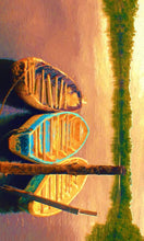 Load image into Gallery viewer, Sciarpa lana multicolore con barche e paesaggio
