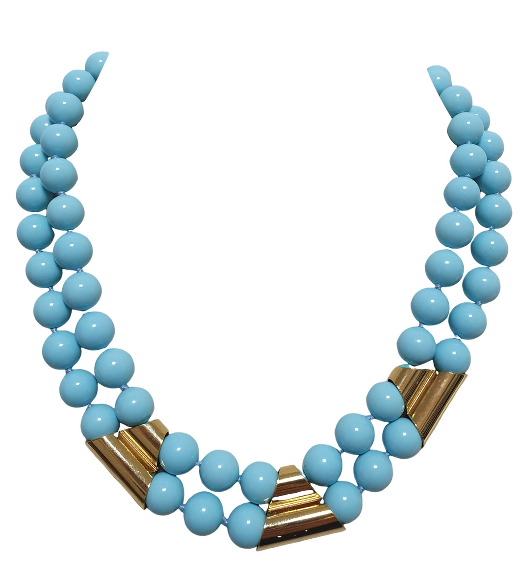 Pearl necklace 2 threads with central with zircon pavè