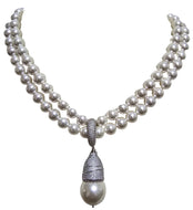 Collana due fili perla con centrale zirconi