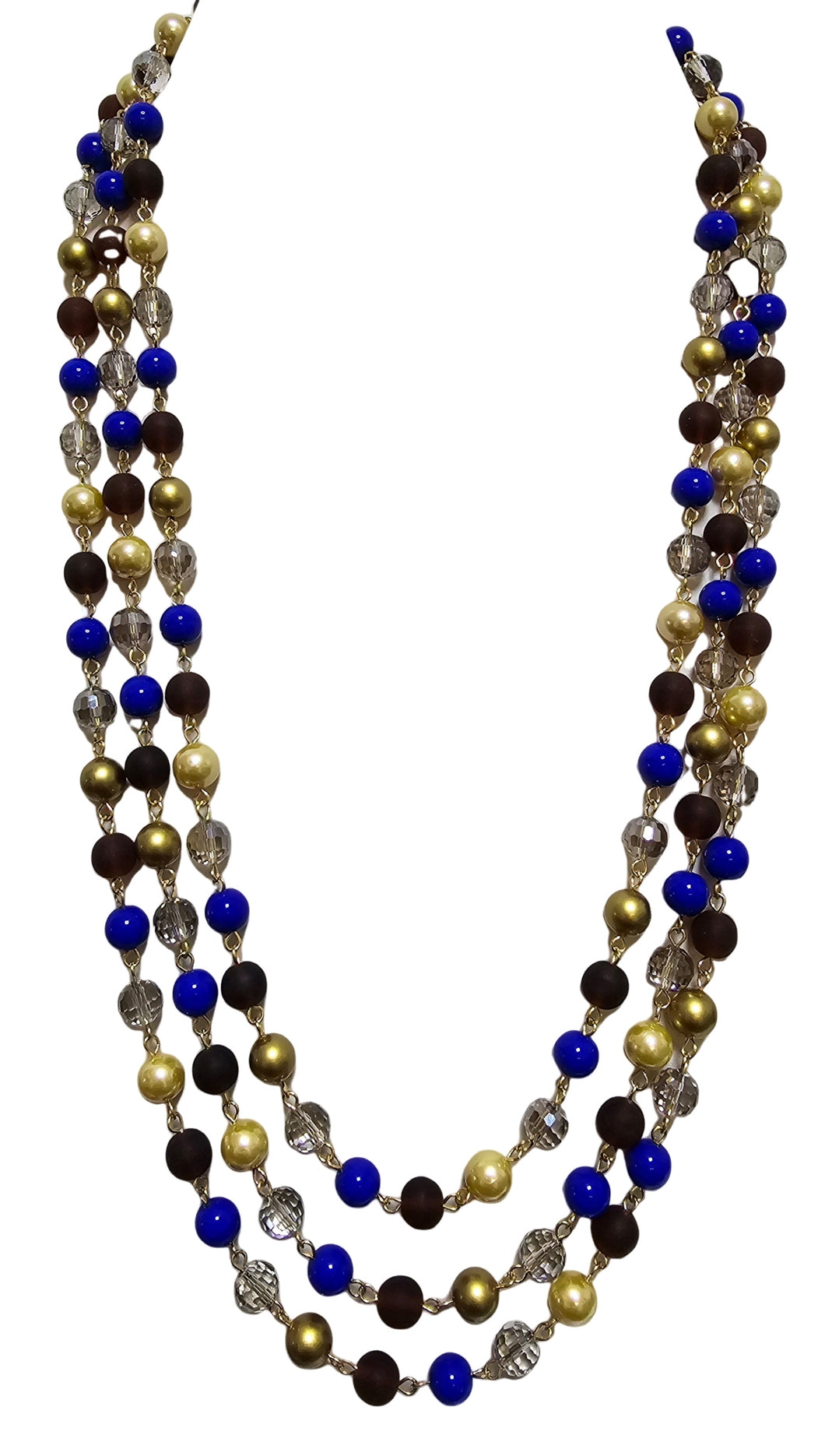 Collana tre fili con cristalli e perle multicolore