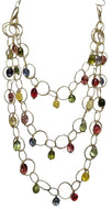 Collana tre fili catena oro con cristallo di rocca multicolore