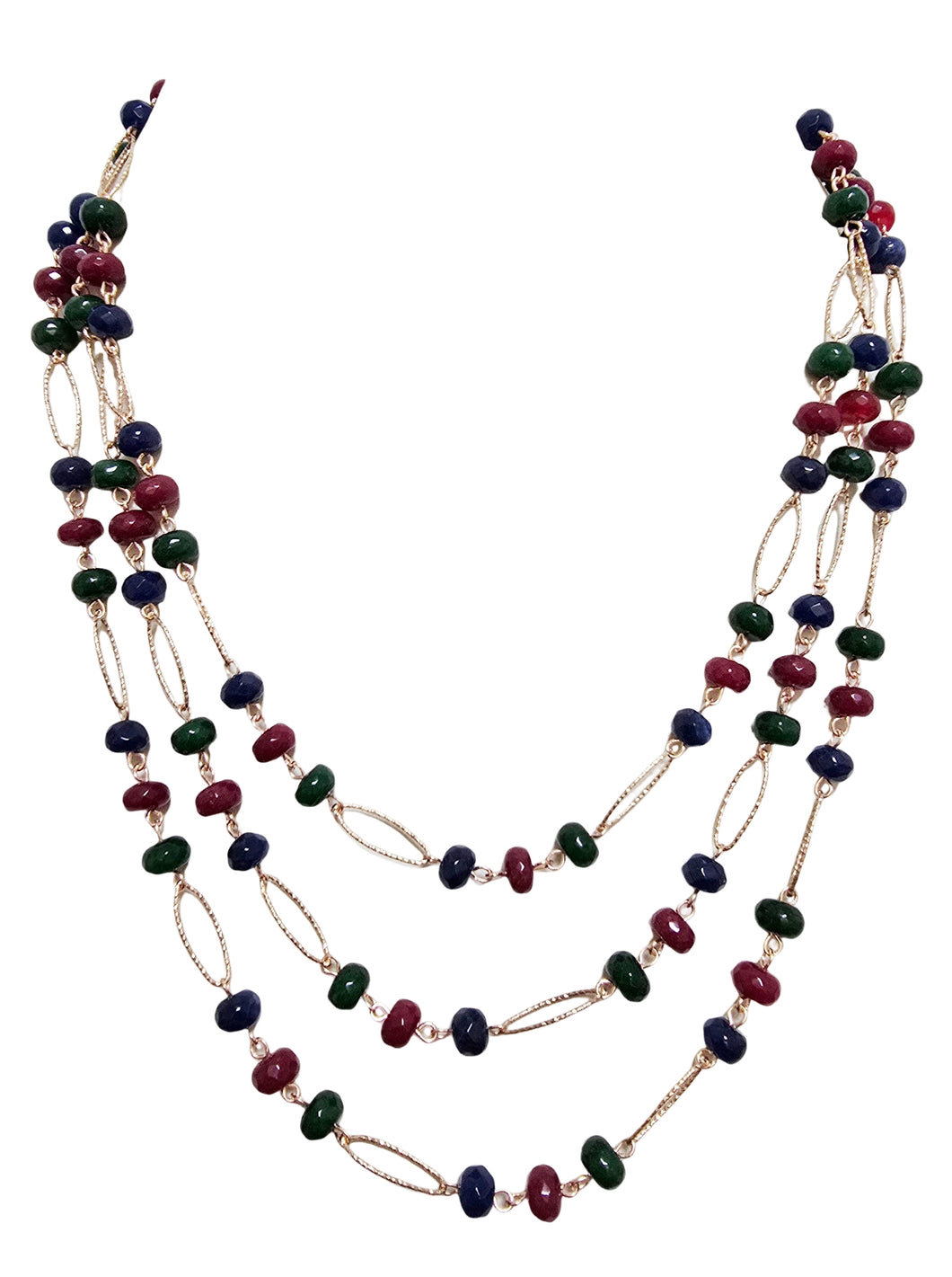 Collana tre fili con  agate colorate rondella