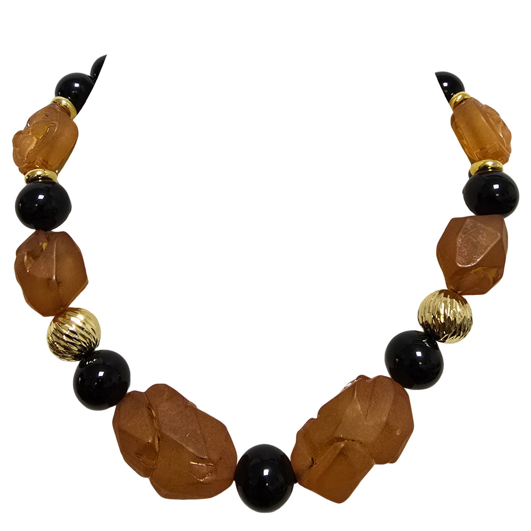 Collana resine ambra con onice nero liscio