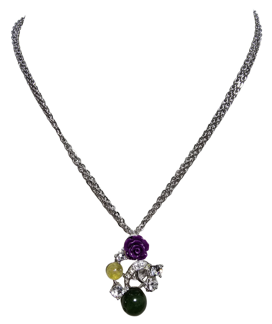 Collana rodio due fili con pendente multicolore