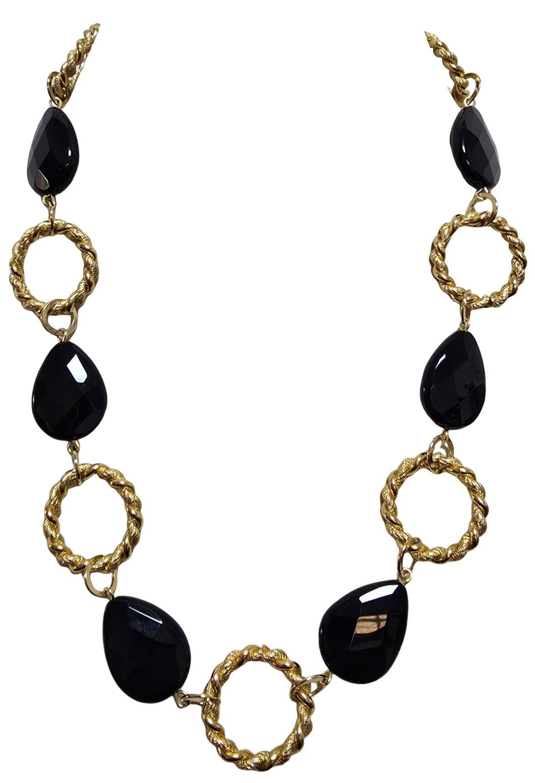 Collana oro con agate ovali nere