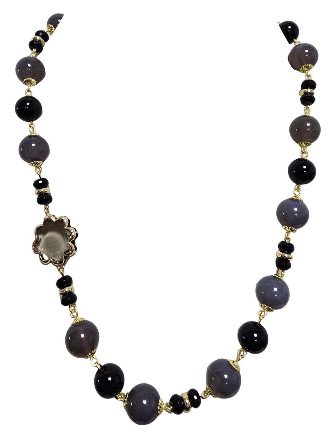 Collana multicolore nera+grigia con cristalli