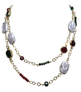 Collana catena oro con cristalli e agate