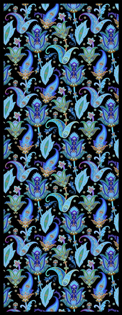 Sciarpa 70*180 seta colore nero disegni mix blu