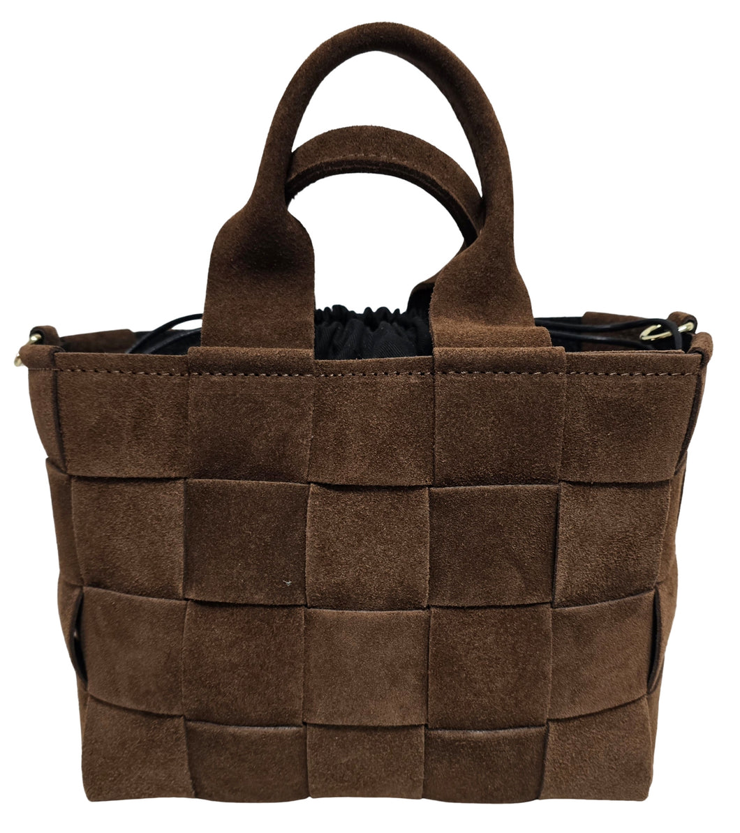 Borsa di pelle camoscio intrecciato moro