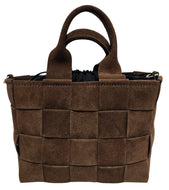 Borsa di pelle camoscio intrecciato moro