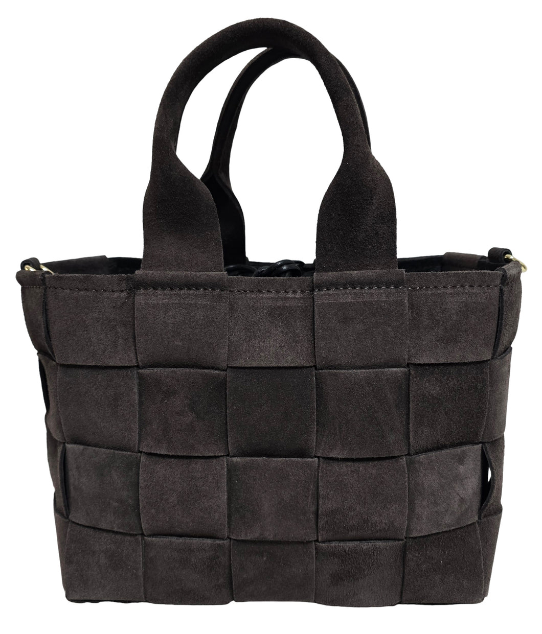 Borsa di pelle camoscio intrecciato testa di moro