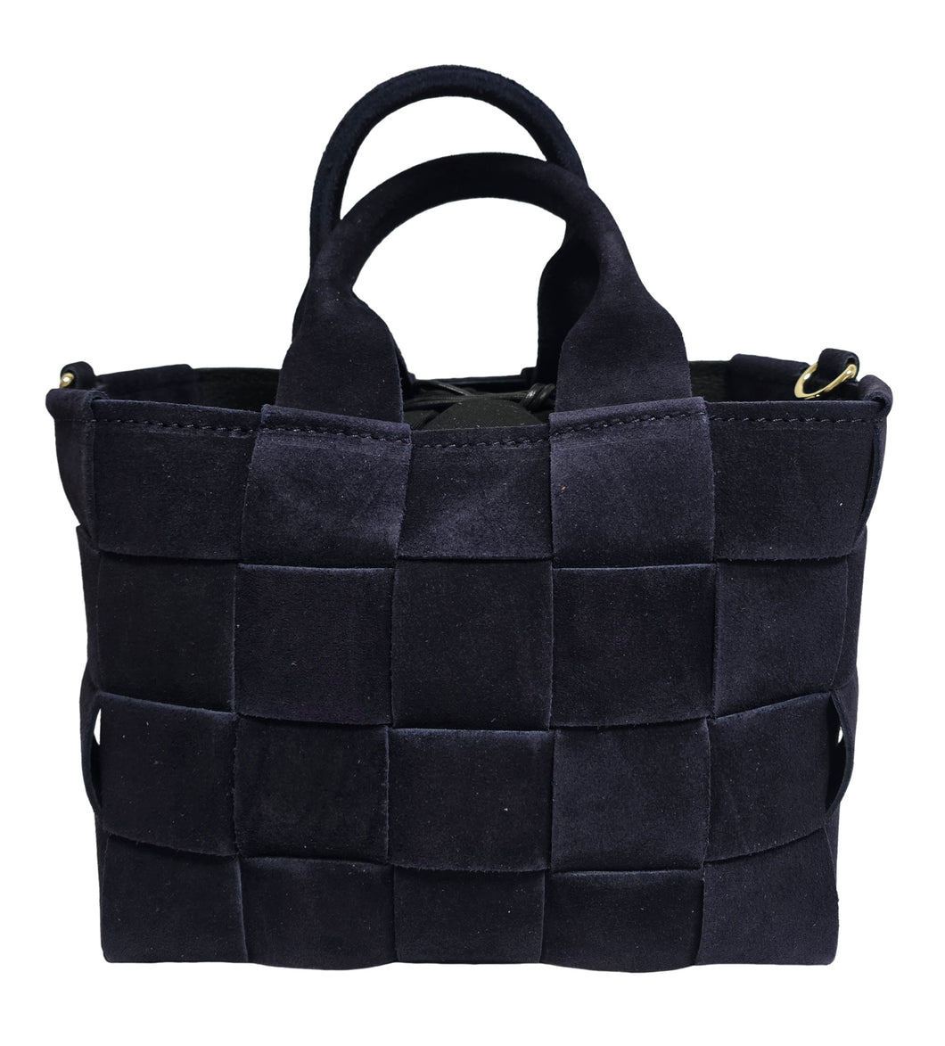 Borsa di pelle camoscio intrecciato blu notte