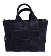 Borsa di pelle camoscio intrecciato blu notte