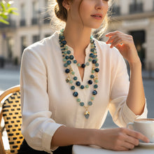 Load image into Gallery viewer, Hand-inserted necklace with lapis and amber balls
