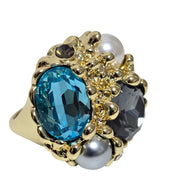 Anello vintage pavé pietre multicolore placcato oro - Bijoux Made in Italy