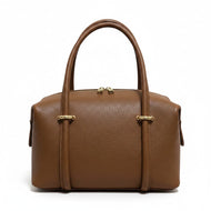 Borsa vera pelle marrone con doppi manici e tracolla - L'Officiel Made in Italy