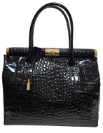 Borsa in Pelle Stampa Cocco Nera