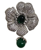 Spilla Fiore Zirconi Argento con Pietra Verde Cabochon – Gioiello Made in Italy | L'Officiel