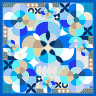 Foulard in seta L'OFFICIEL motivo geometrico floreale azzurro | Design Laura Fabbri 90x90