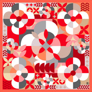 Foulard in seta L'OFFICIEL motivo geometrico floreale rosso | Design Laura Fabbri 90x90