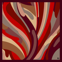 Carica l'immagine nel visualizzatore di Gallery, Foulard in seta L'OFFICIEL motivo astratto fluido rosso e bordeaux | Design Laura Fabbri 90x90
