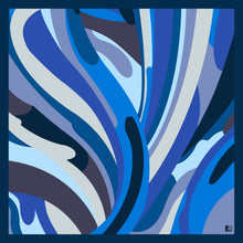 Carica l'immagine nel visualizzatore di Gallery, Foulard in seta L'OFFICIEL motivo astratto fluido blu | Design Laura Fabbri 90x90
