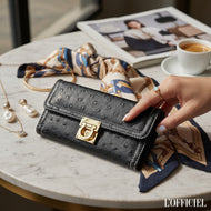 Portafoglio donna vera pelle nera con dettagli oro - L'Officiel Made in Italy
