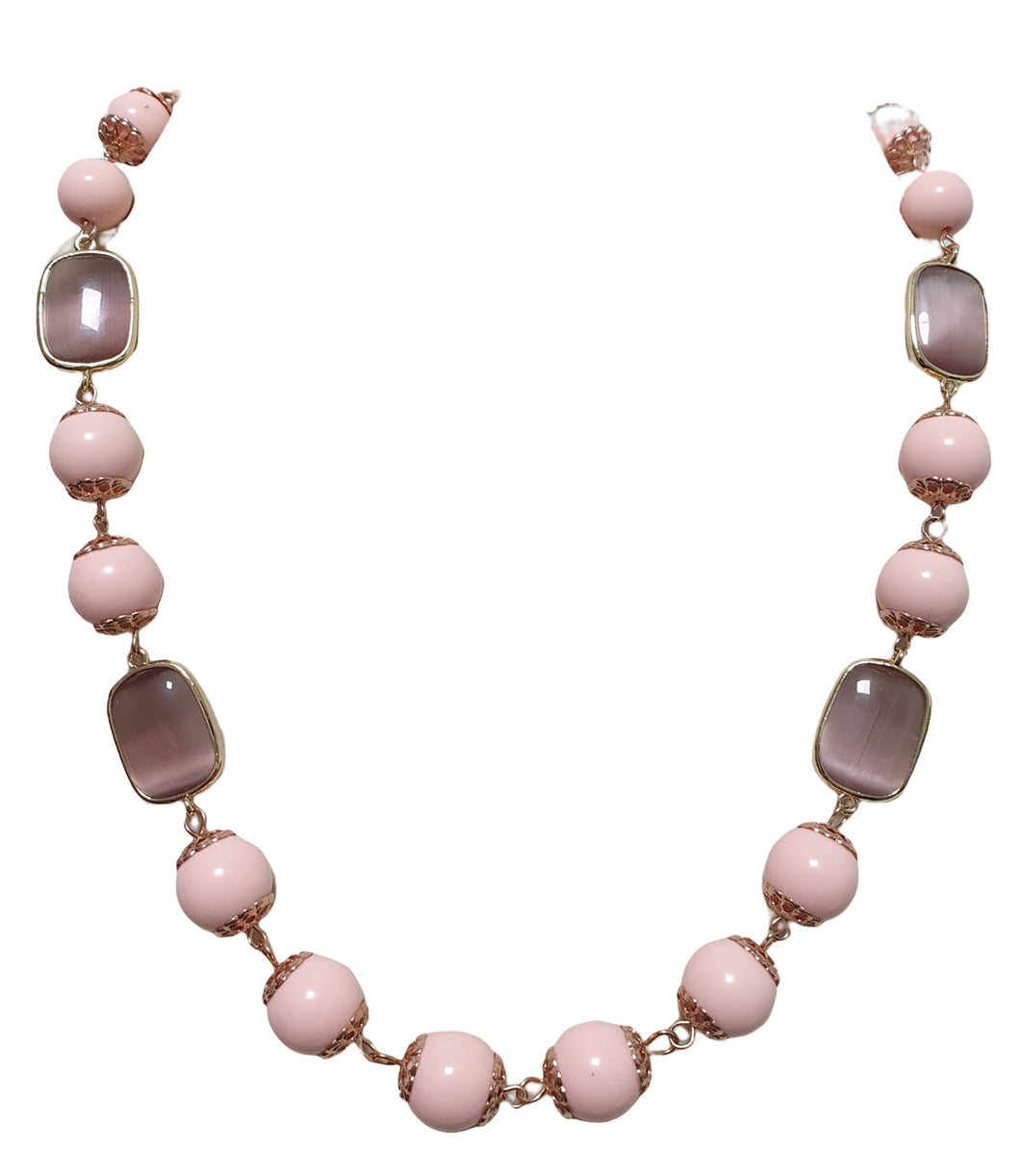 Collana perla rosa + cristalli vinaccia