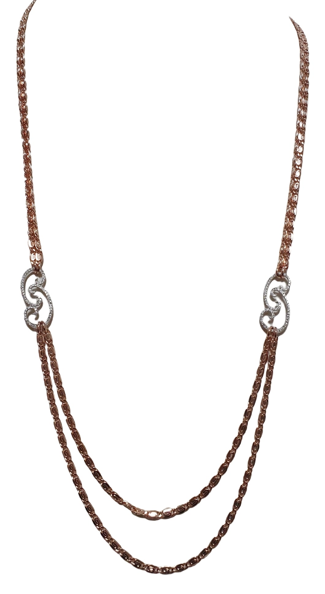 Collier de perles 2 fils avec central avec zircon pavè